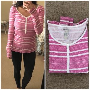 LUCKY BRAND pink white striped thermal long sleeve